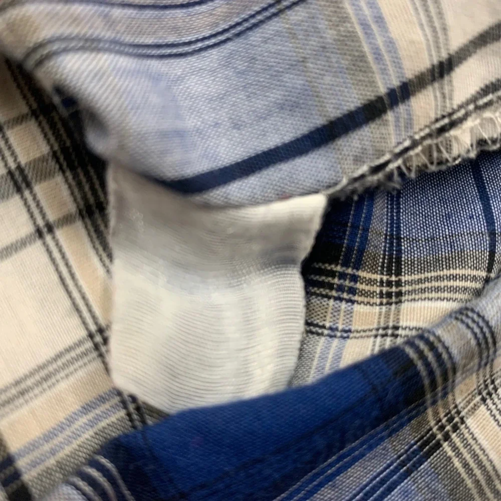 Plains Western Wear Shirt Mens M Blue‎ Plaid Pearl Snap Short Sleeve Yoke